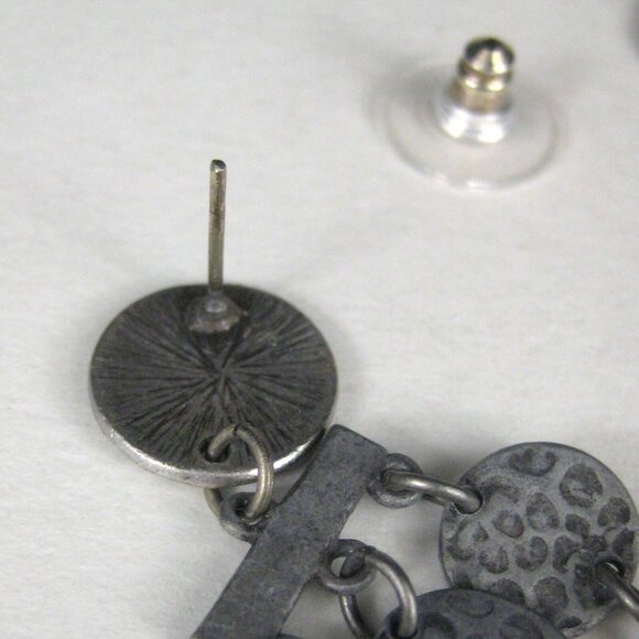 Earrings Pierced Dangle Modern Statement Runway Hammered Gray - Picture 6 of 7